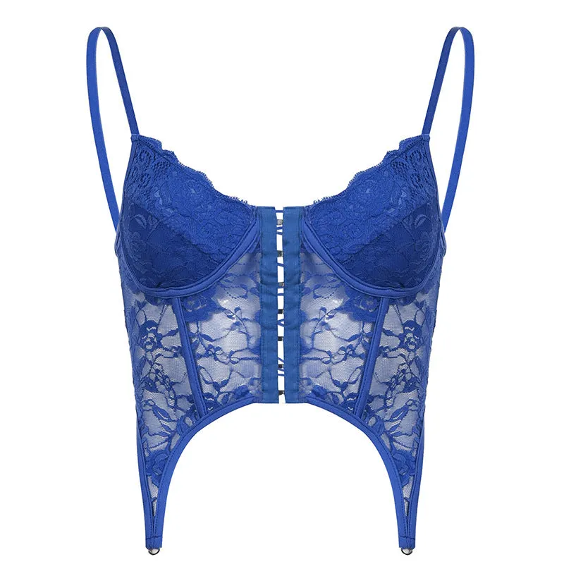 Spaghetti Strap Lace Hook and Eye Closure Corset Top