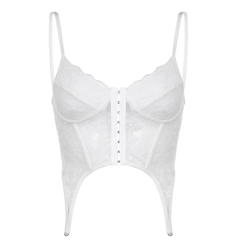 Spaghetti Strap Lace Hook and Eye Closure Corset Top
