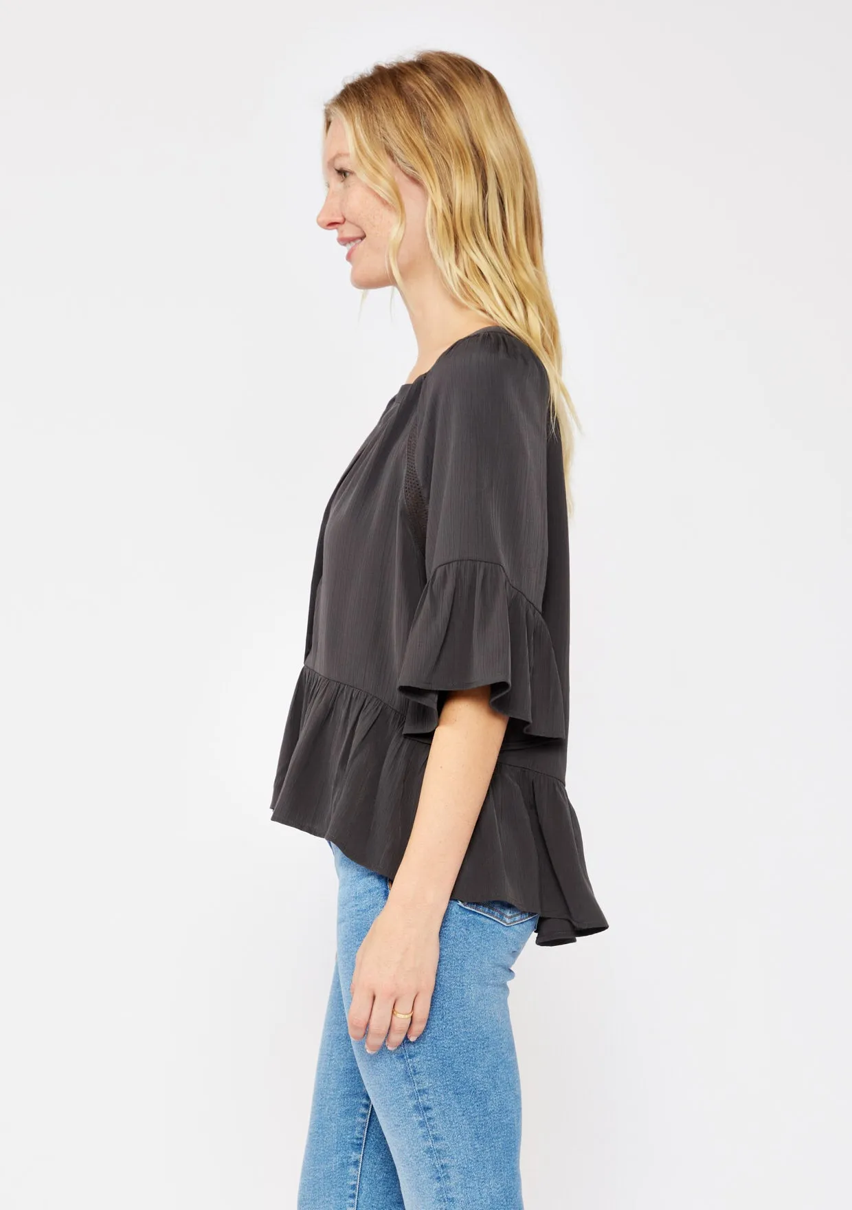 Split Neck Peplum Top