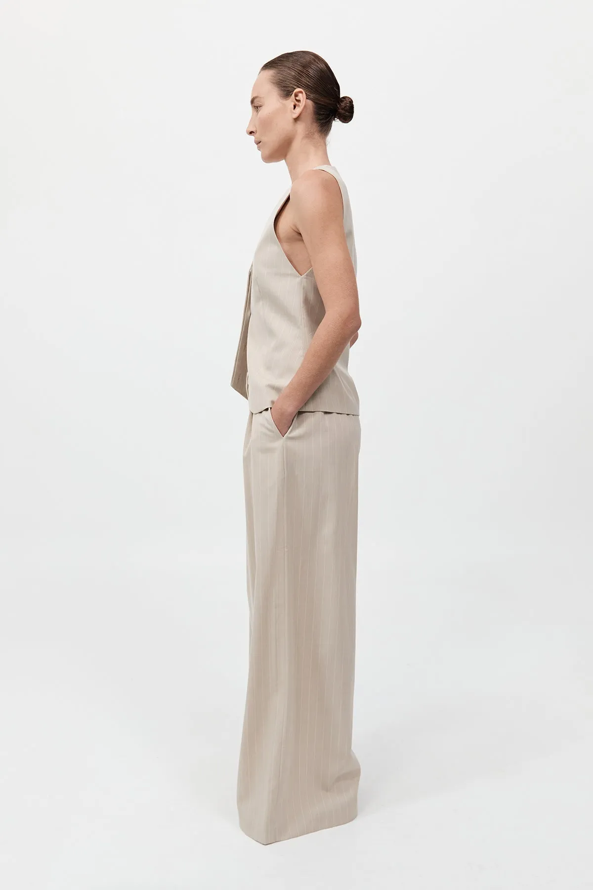 St. Agni - Pinstripe Wool Drawstring Pants - Latte