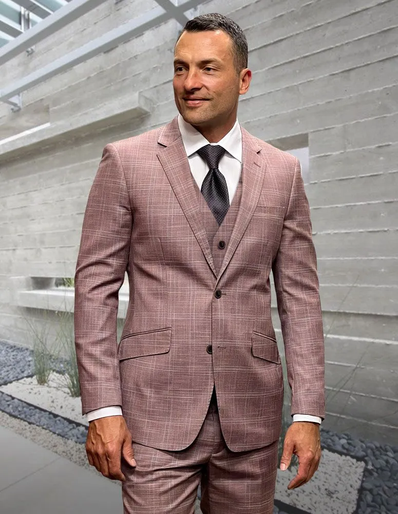 Statement Men's 3-Piece Modern Fit Suit – 100% Wool with Trendy Fashion Pattern