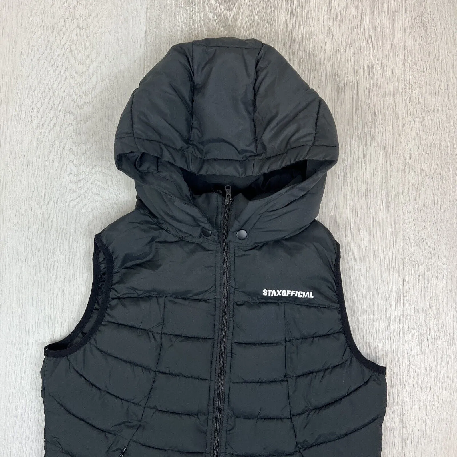 Stax. Womens Black Puffer Vest Size Small Removable Hood