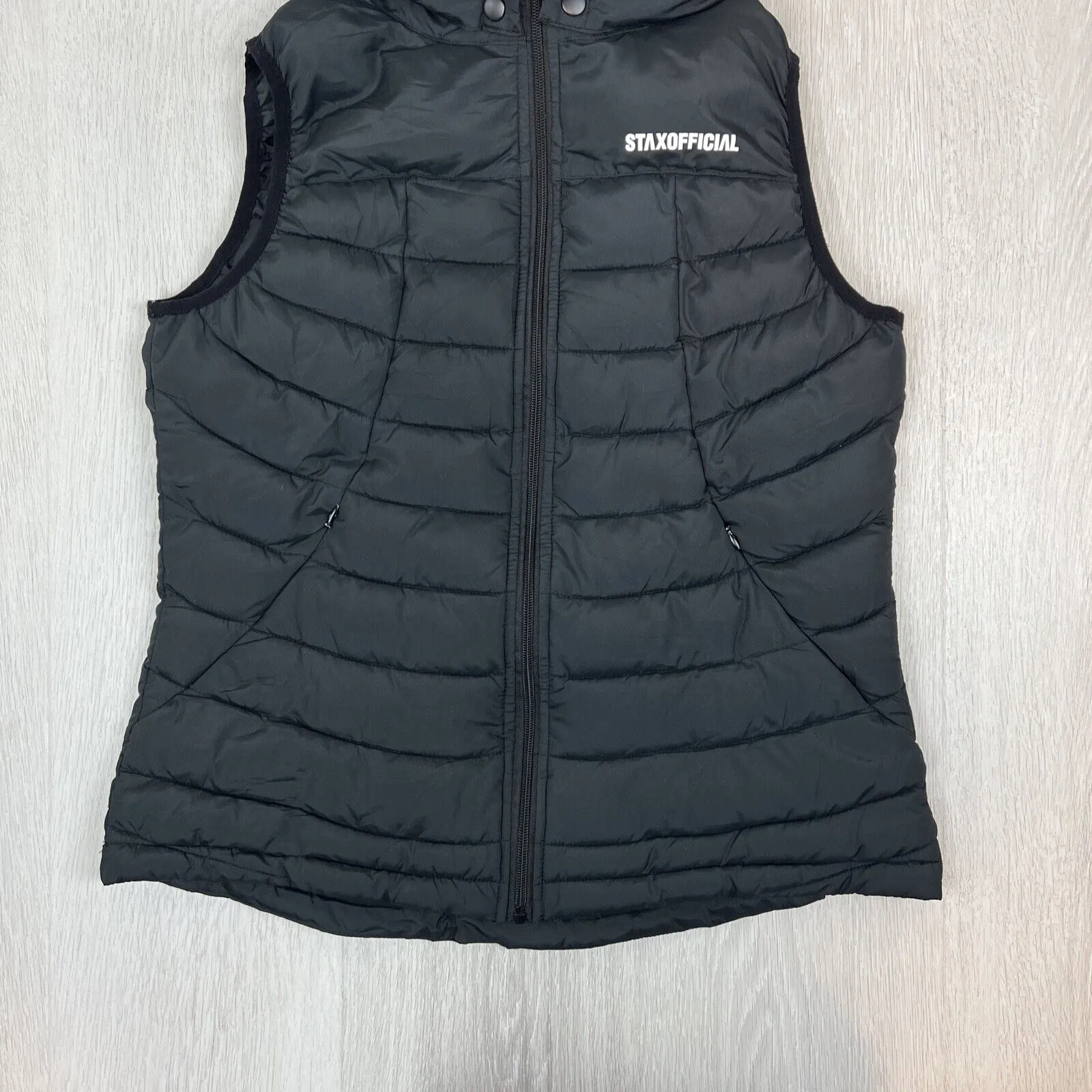 Stax. Womens Black Puffer Vest Size Small Removable Hood