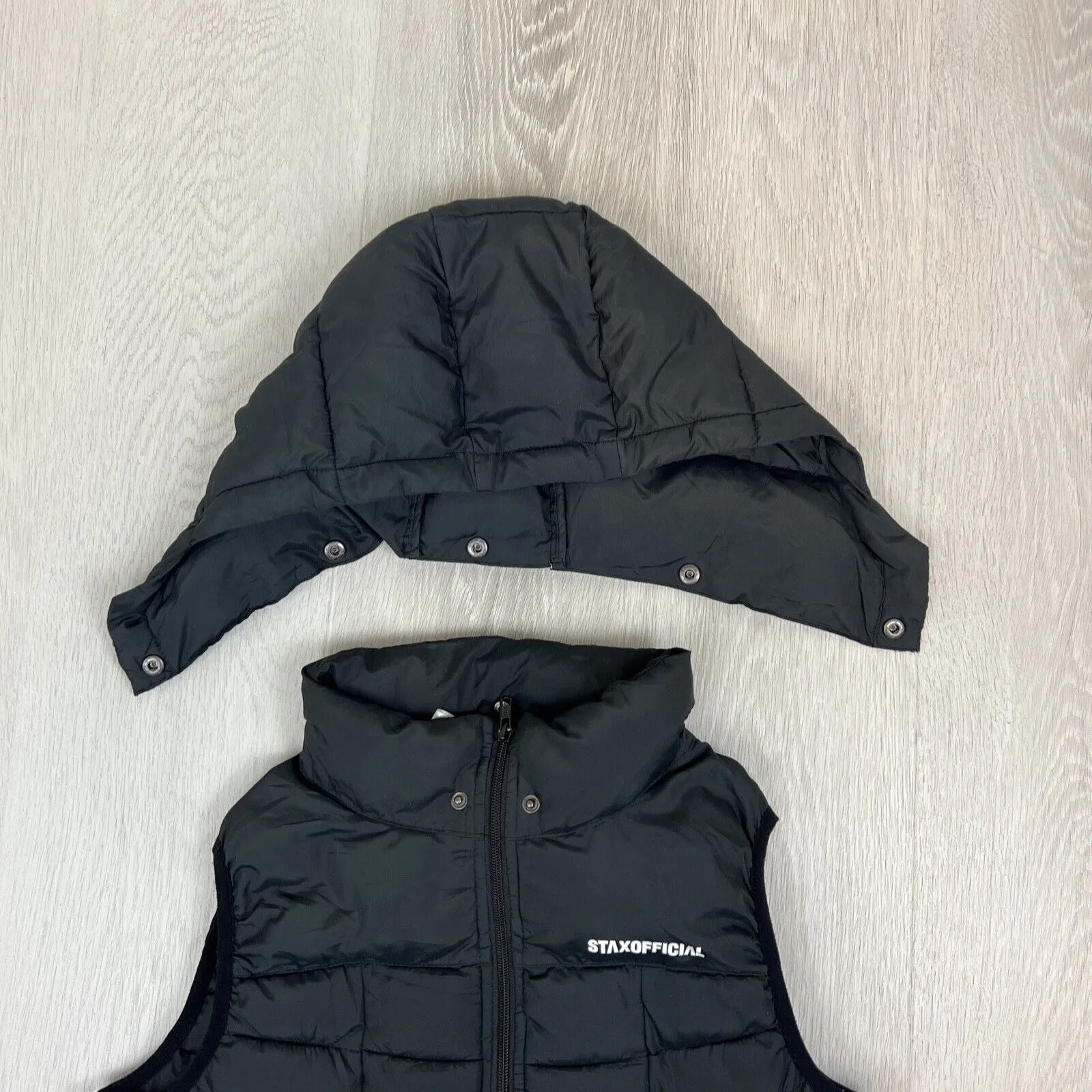 Stax. Womens Black Puffer Vest Size Small Removable Hood