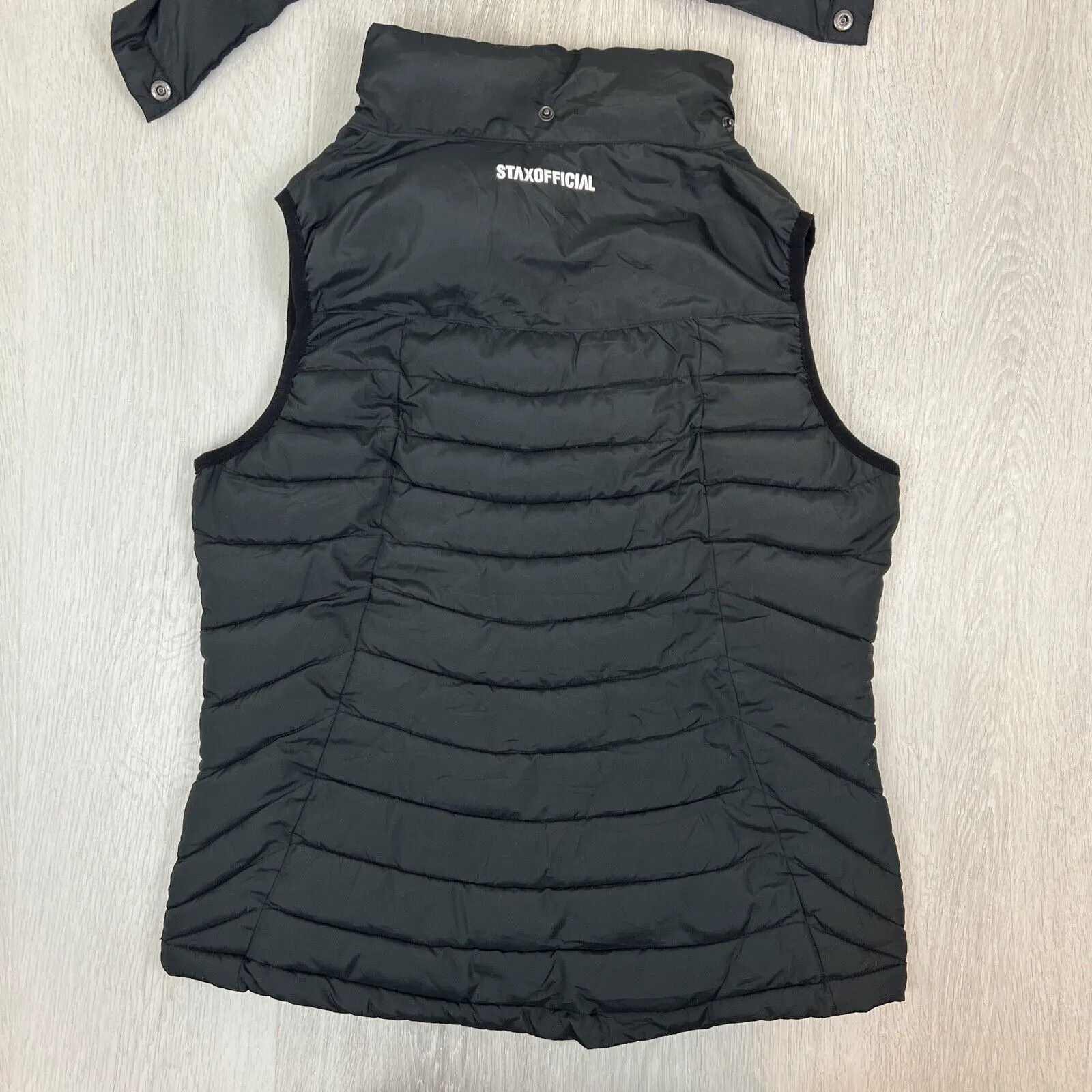 Stax. Womens Black Puffer Vest Size Small Removable Hood