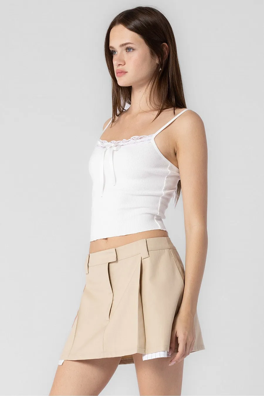 Stephanie White Ribbed Ribbon Cami Top