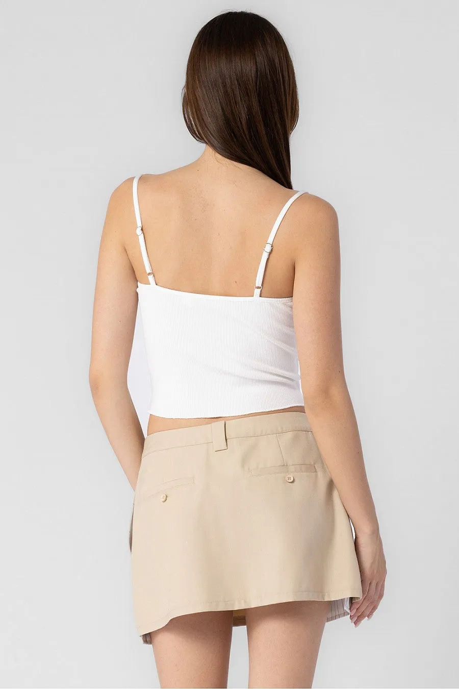 Stephanie White Ribbed Ribbon Cami Top