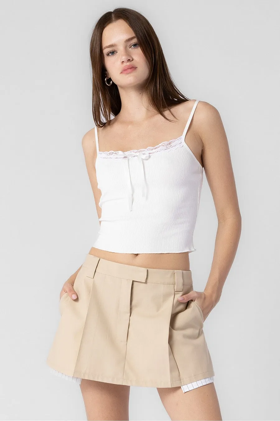 Stephanie White Ribbed Ribbon Cami Top