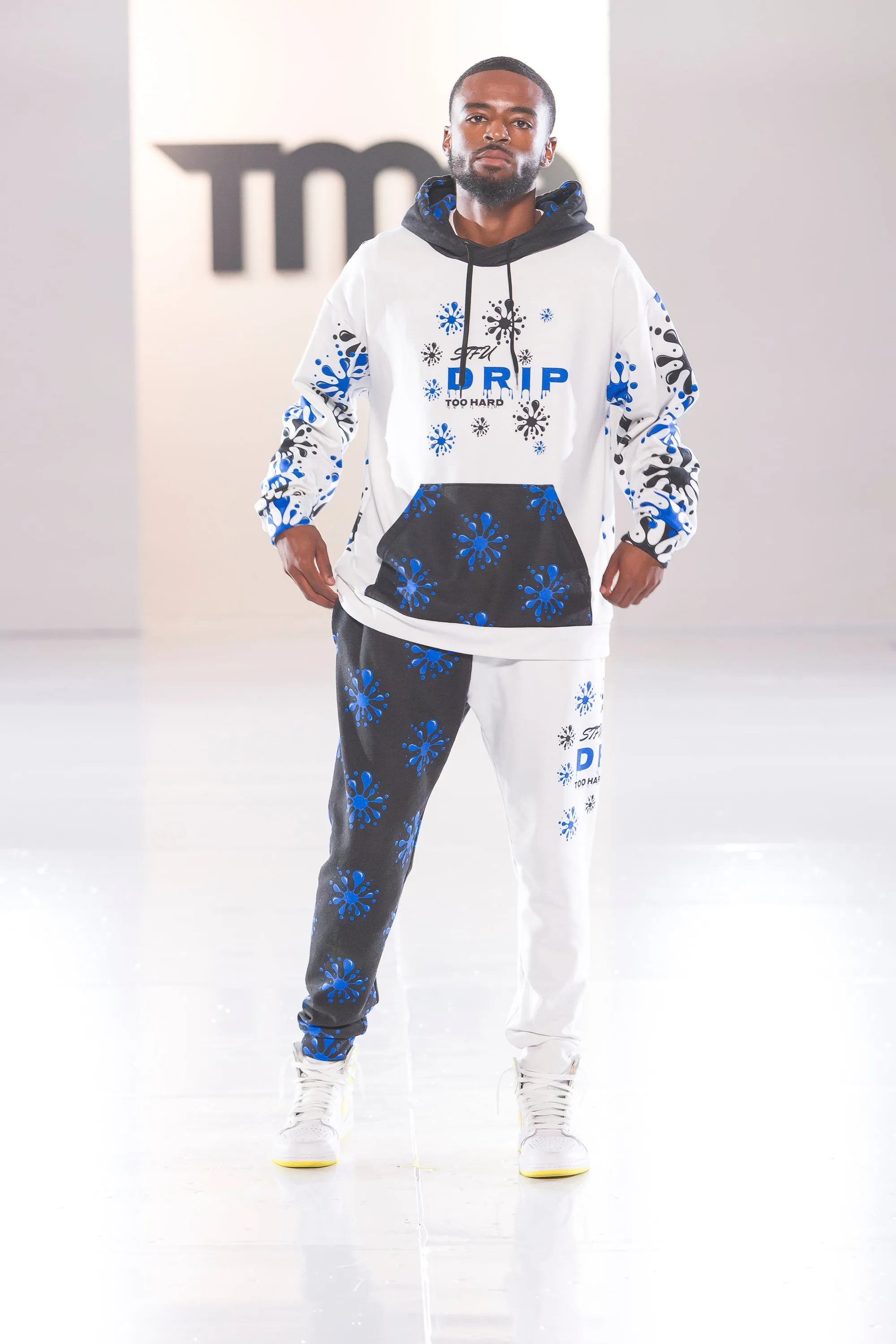 STFU Drip Too Hard Hoodie - Blue & Black on White