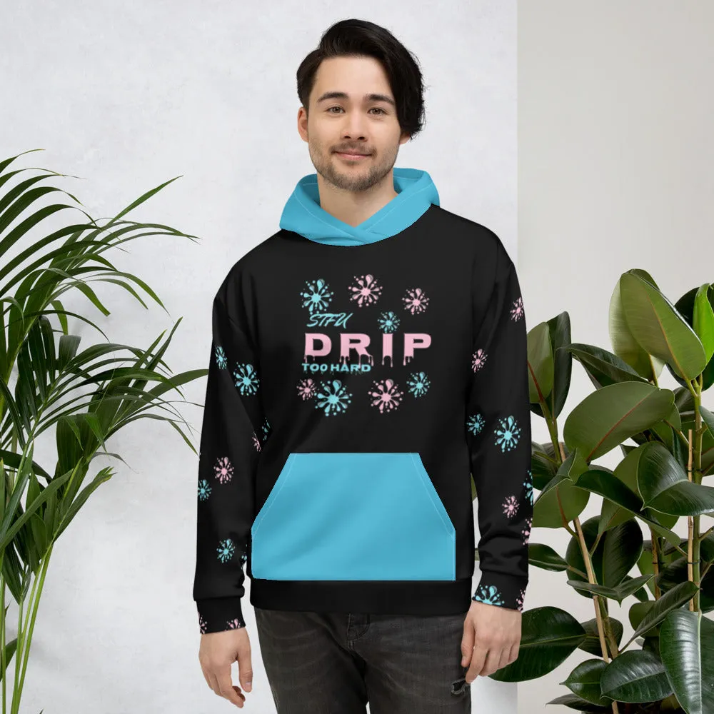 STFU Drip Too Hard Hoodie - Pink & Extra Blue on Black