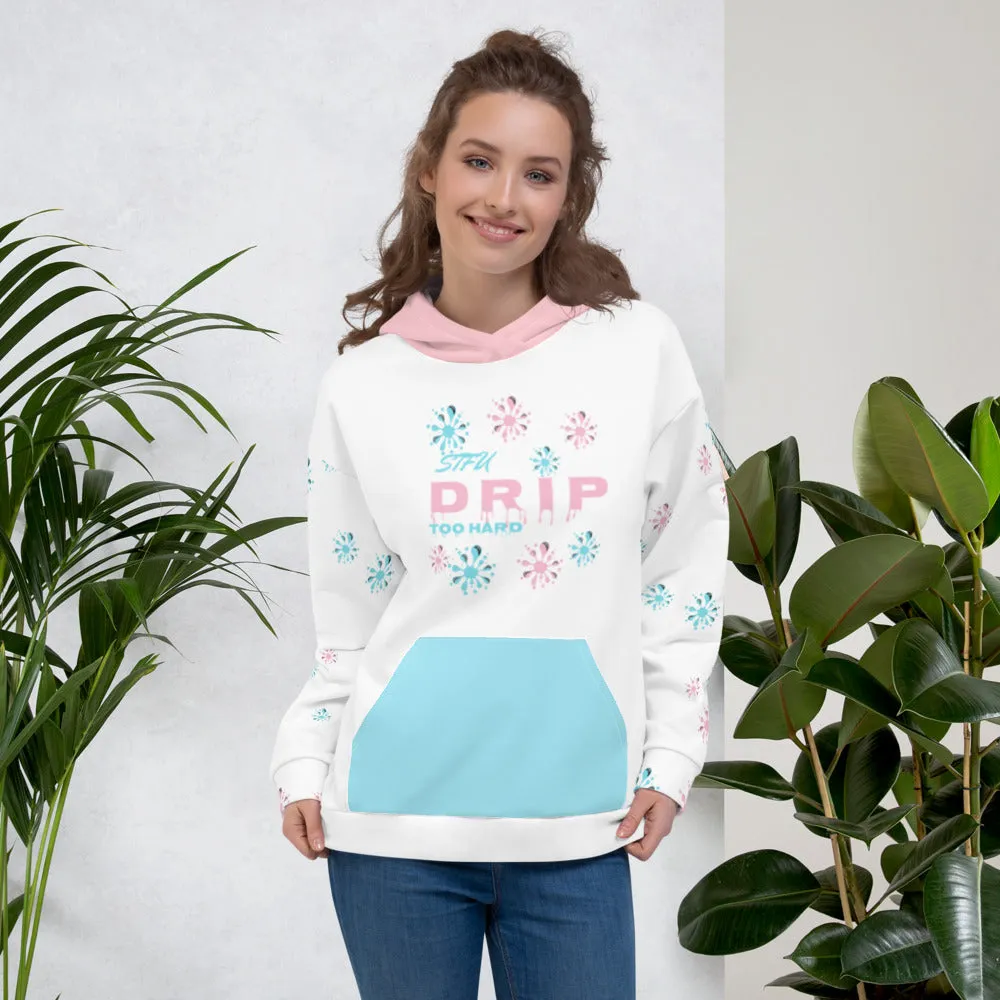 STFU Drip Too Hard Hoodie - Pink & Extra Blue on White