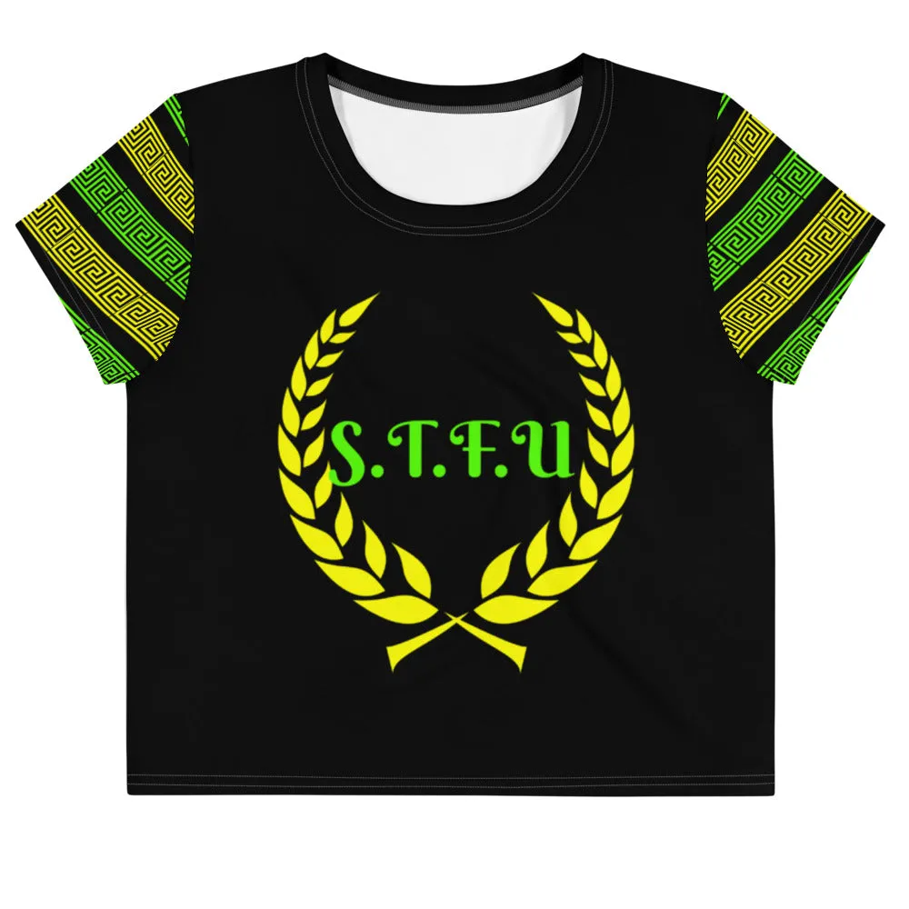 STFU Greek Crop Top - Green & Yellow on Black
