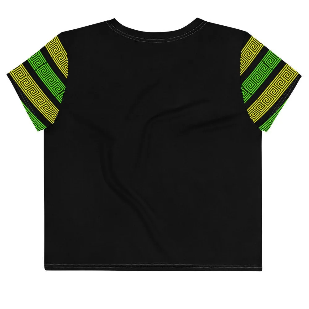 STFU Greek Crop Top - Green & Yellow on Black