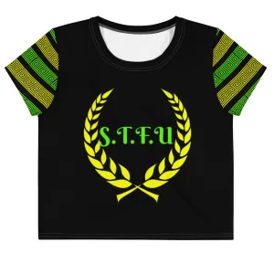 STFU Greek Crop Top - Green & Yellow on Black