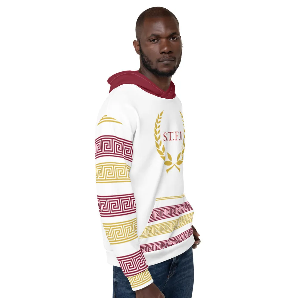 STFU Greek Hoodie - Burgundy & Gold on White