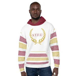 STFU Greek Hoodie - Burgundy & Gold on White
