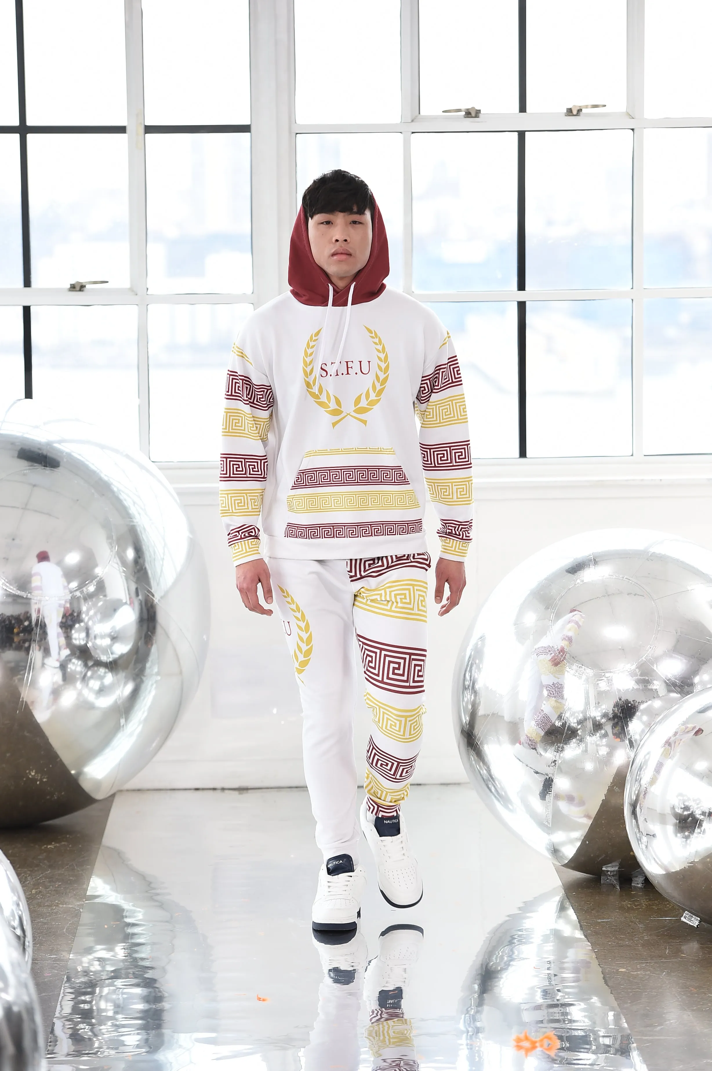 STFU Greek Hoodie - Burgundy & Gold on White