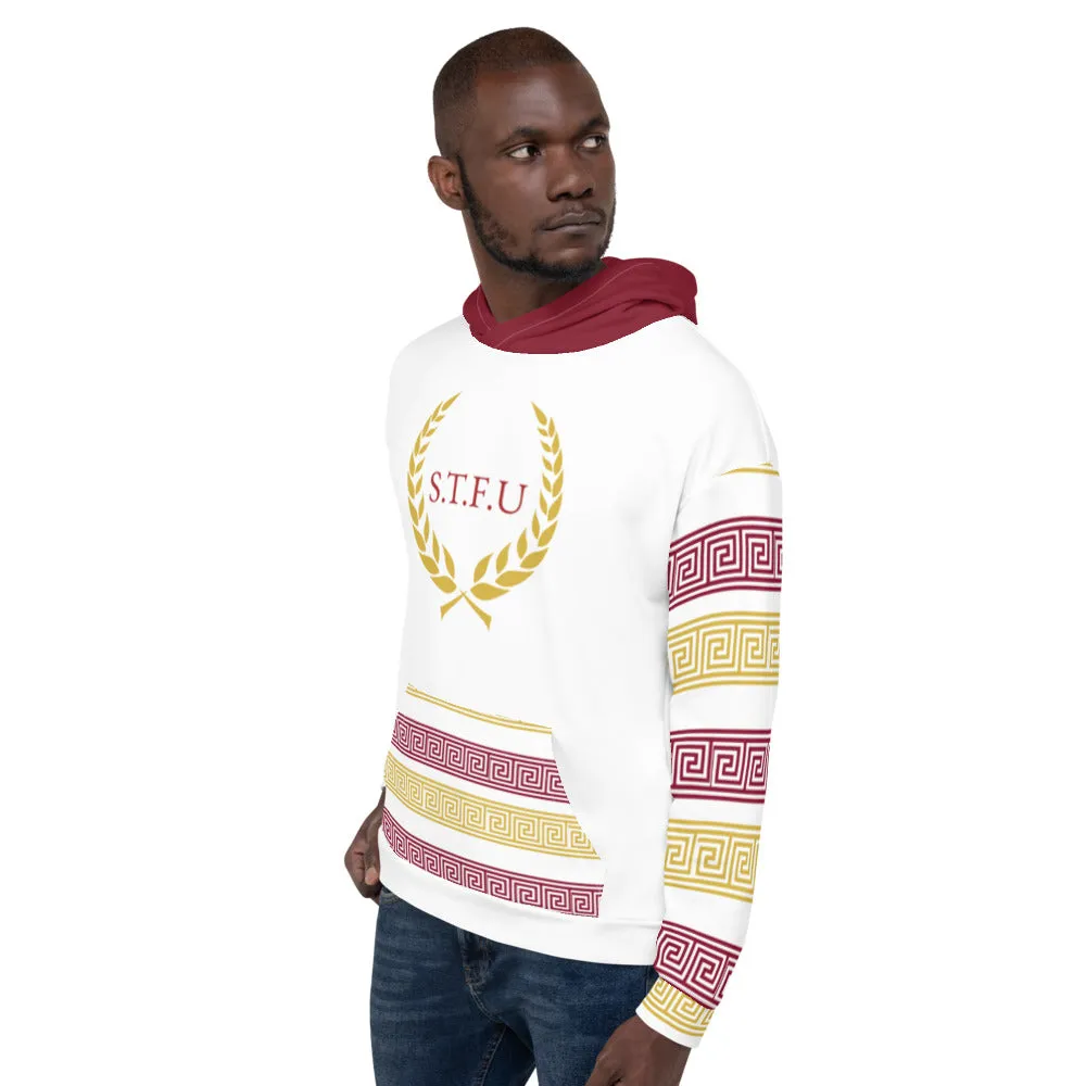 STFU Greek Hoodie - Burgundy & Gold on White