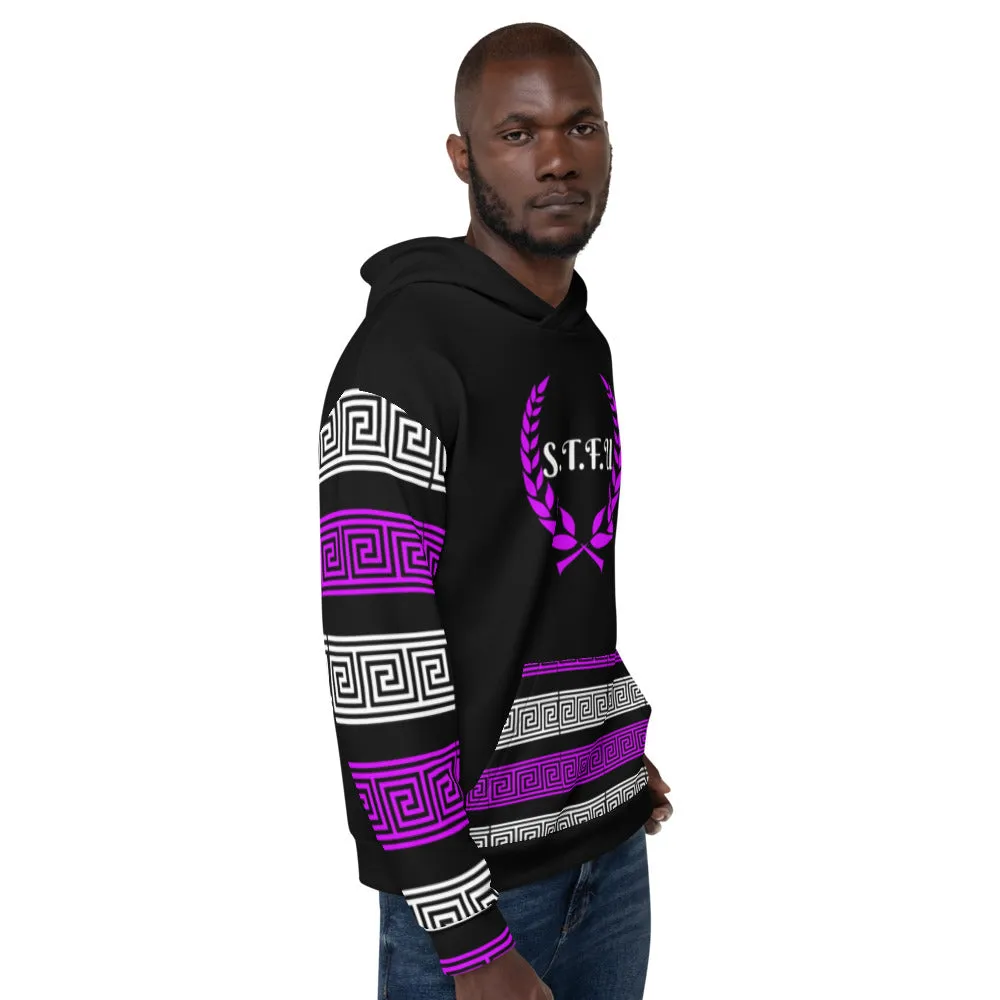 STFU Greek Hoodie - Purple & White on Black