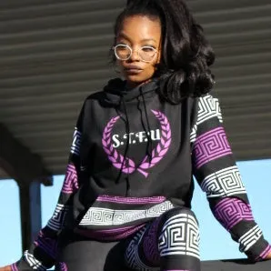 STFU Greek Hoodie - Purple & White on Black