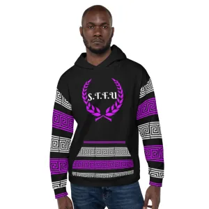 STFU Greek Hoodie - Purple & White on Black