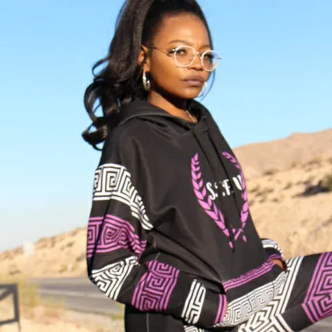 STFU Greek Hoodie - Purple & White on Black