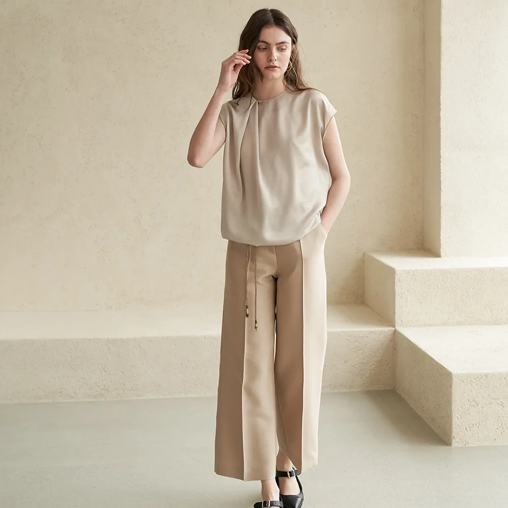 Straight Set-Up Wool Blend Pants