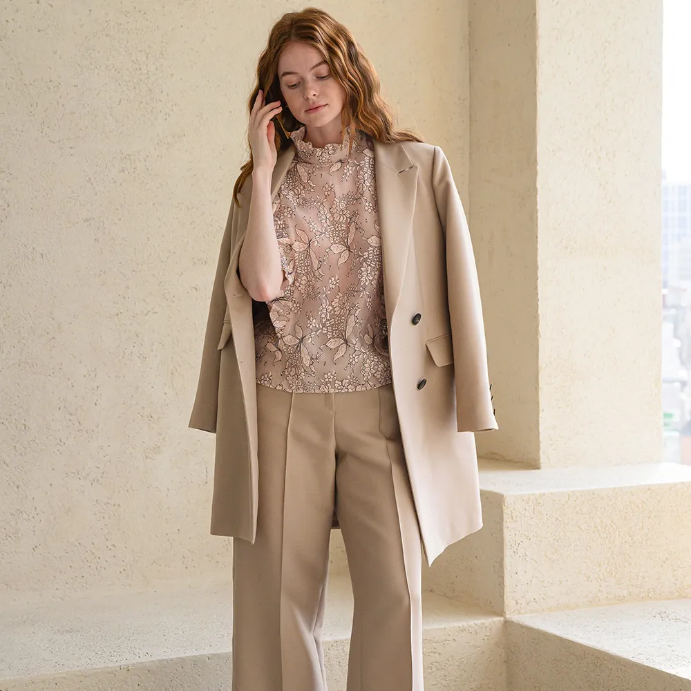 Straight Set-Up Wool Blend Pants