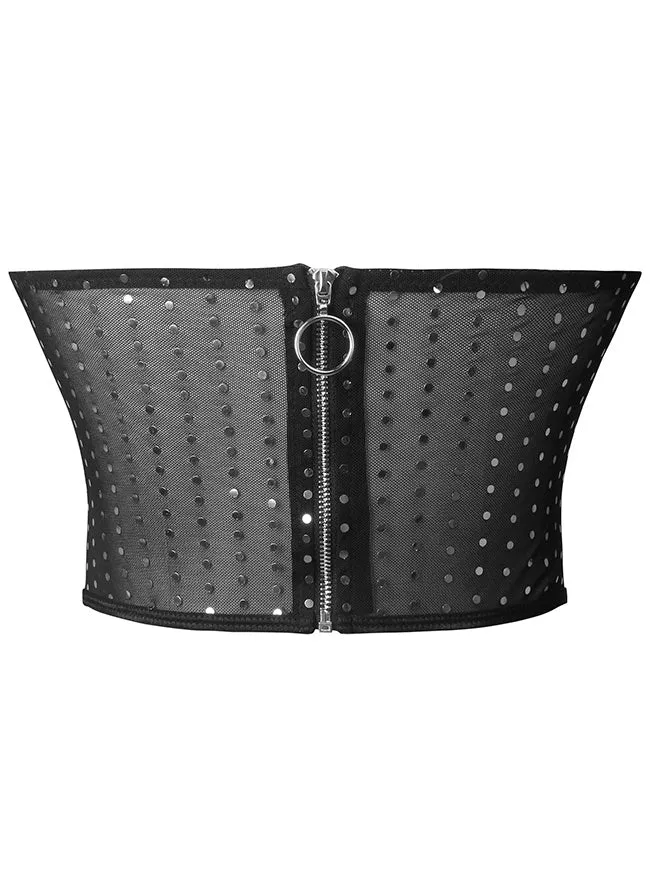 Strapless Feather Sequin Mesh Bustier Crop Top Push Up Tube Top