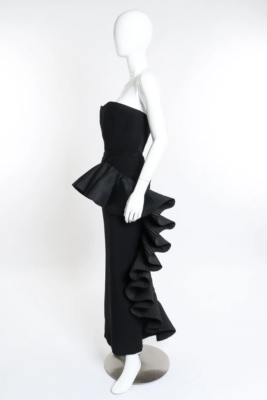 Strapless Pleated Trim Gown