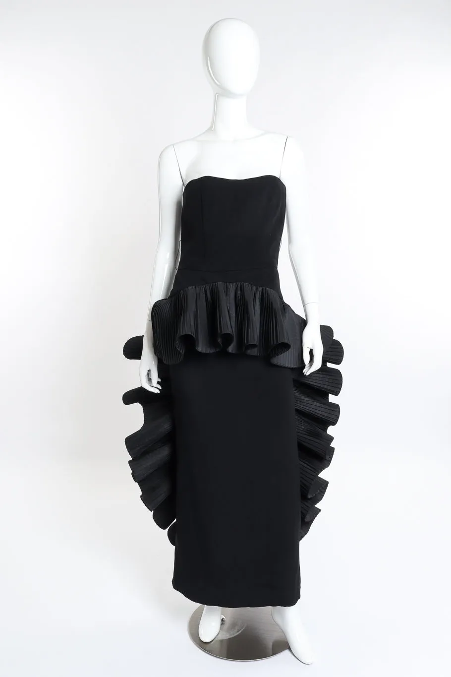Strapless Pleated Trim Gown