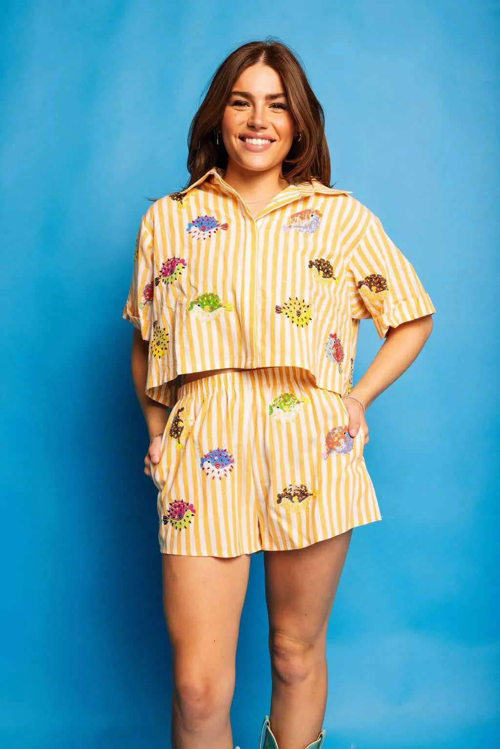 Stripe Multi Puffer Shorts - Yellow & White [Queen of Sparkles]