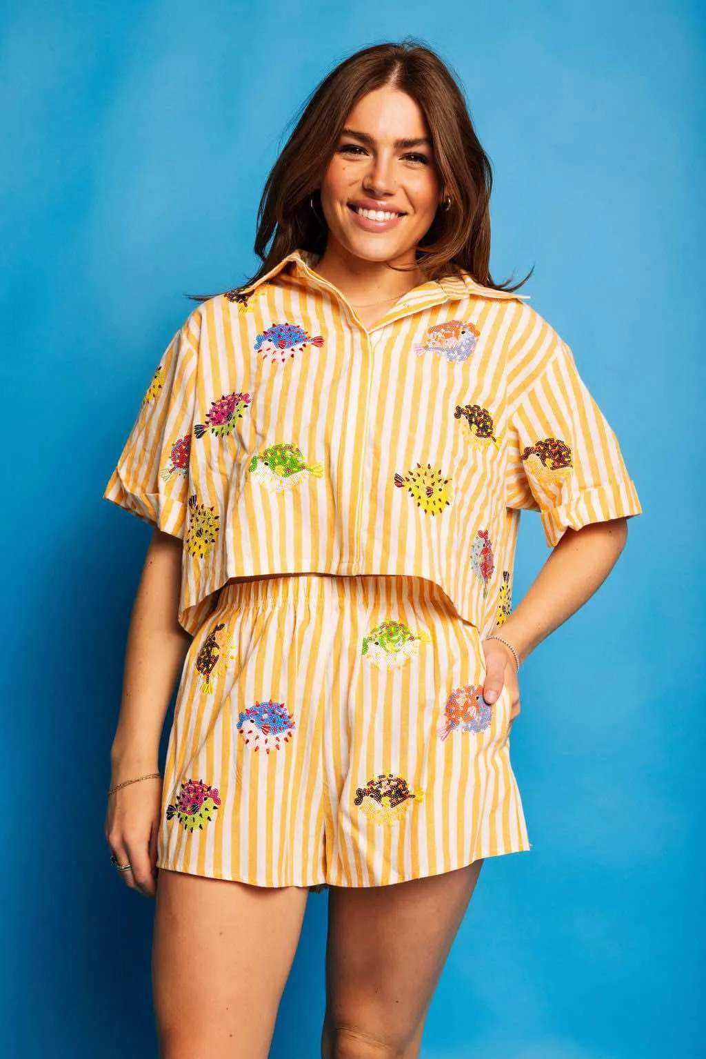 Stripe Multi Puffer Shorts - Yellow & White [Queen of Sparkles]