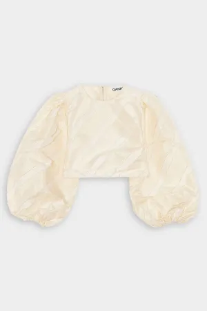 Stripe Taffeta Cropped Blouse in Egret