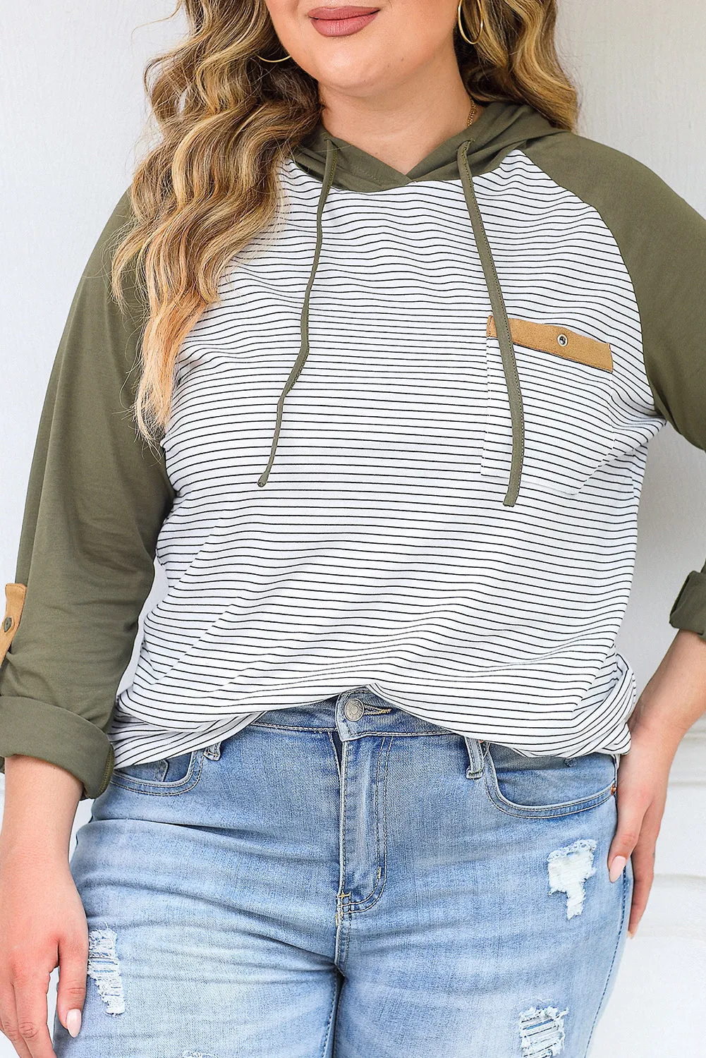 Striped Raglan Sleeve Plus Size Hoodie