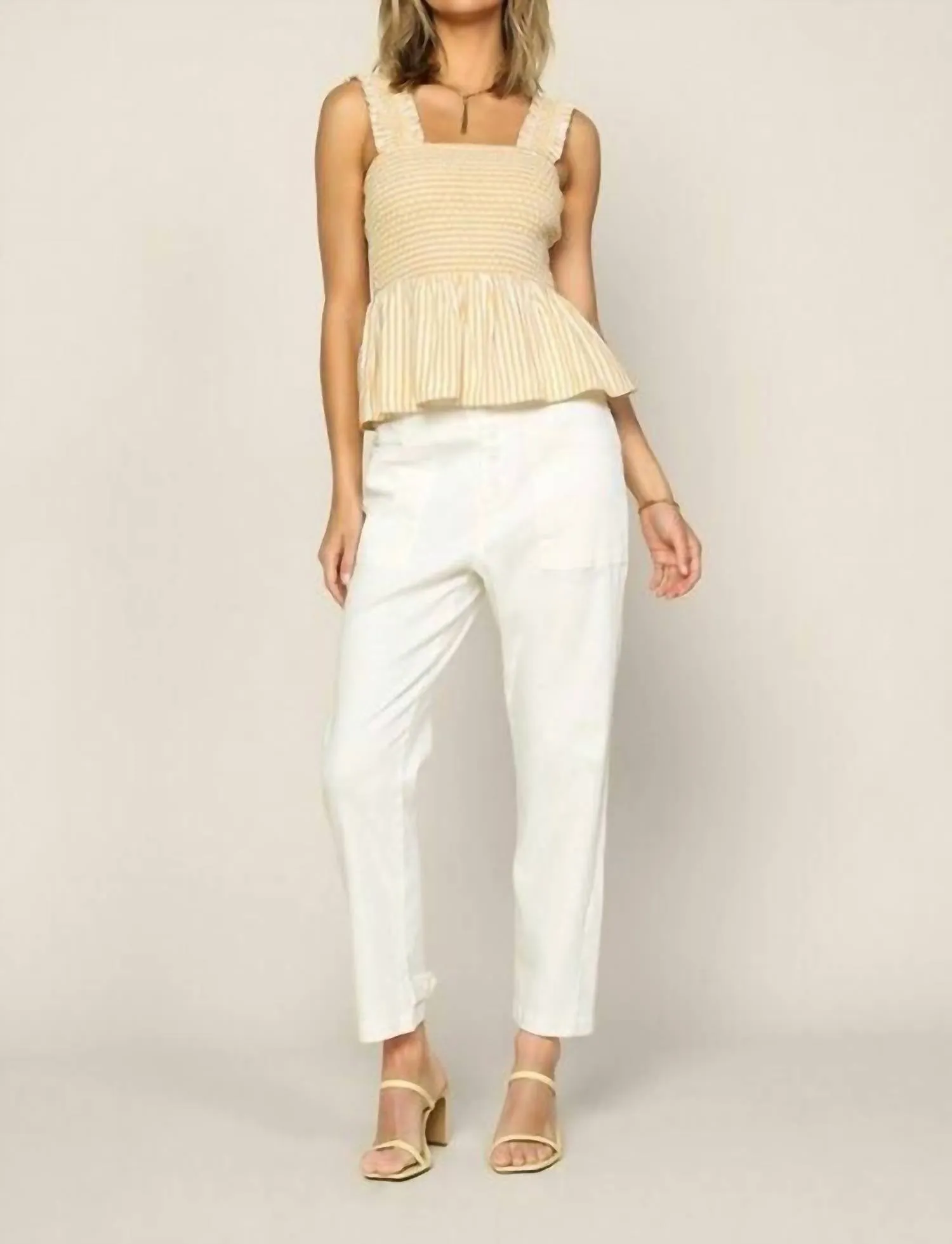 Striped Smocked Peplum Top In Yellow