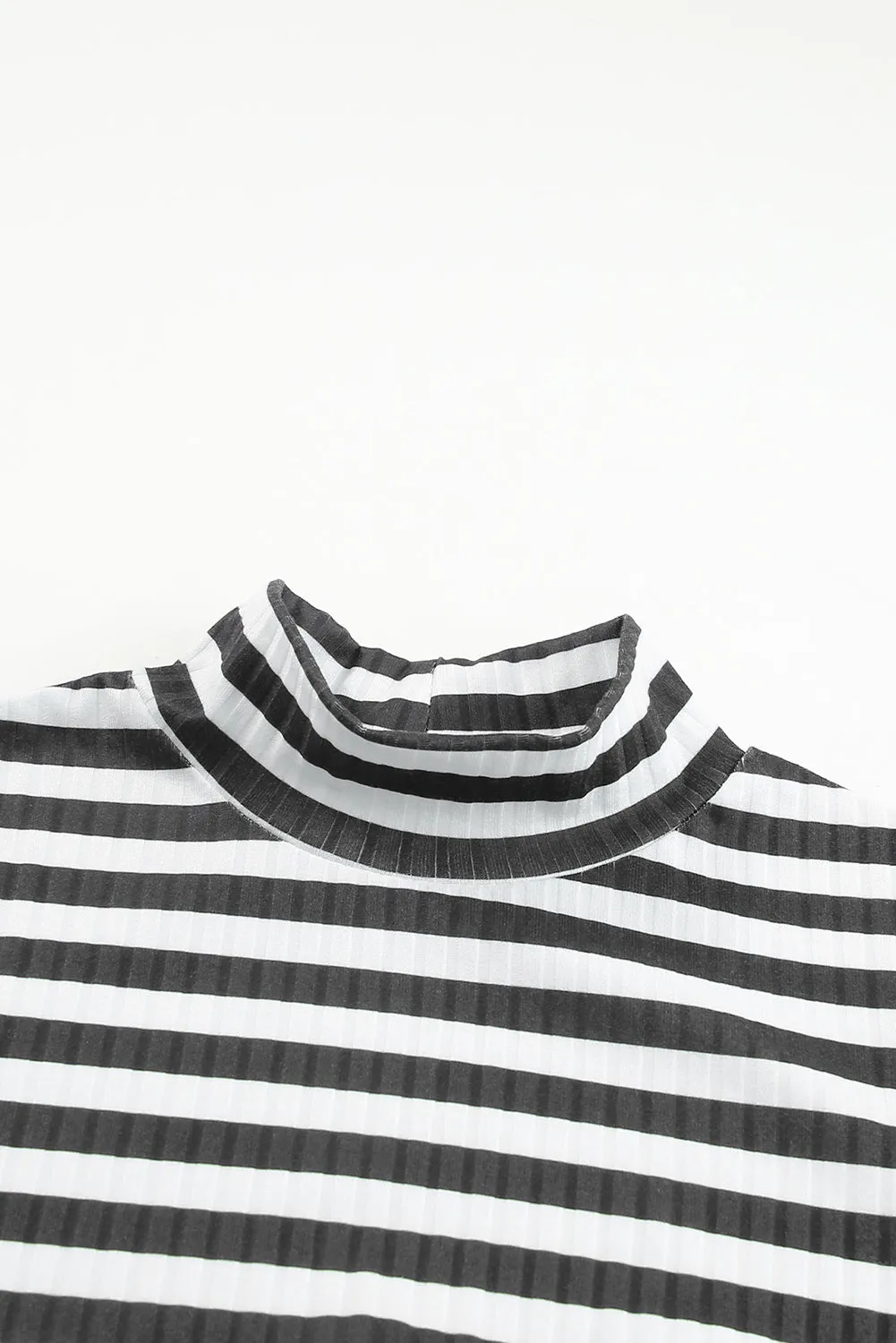 Striped Textured Knit Long Sleeve Tee