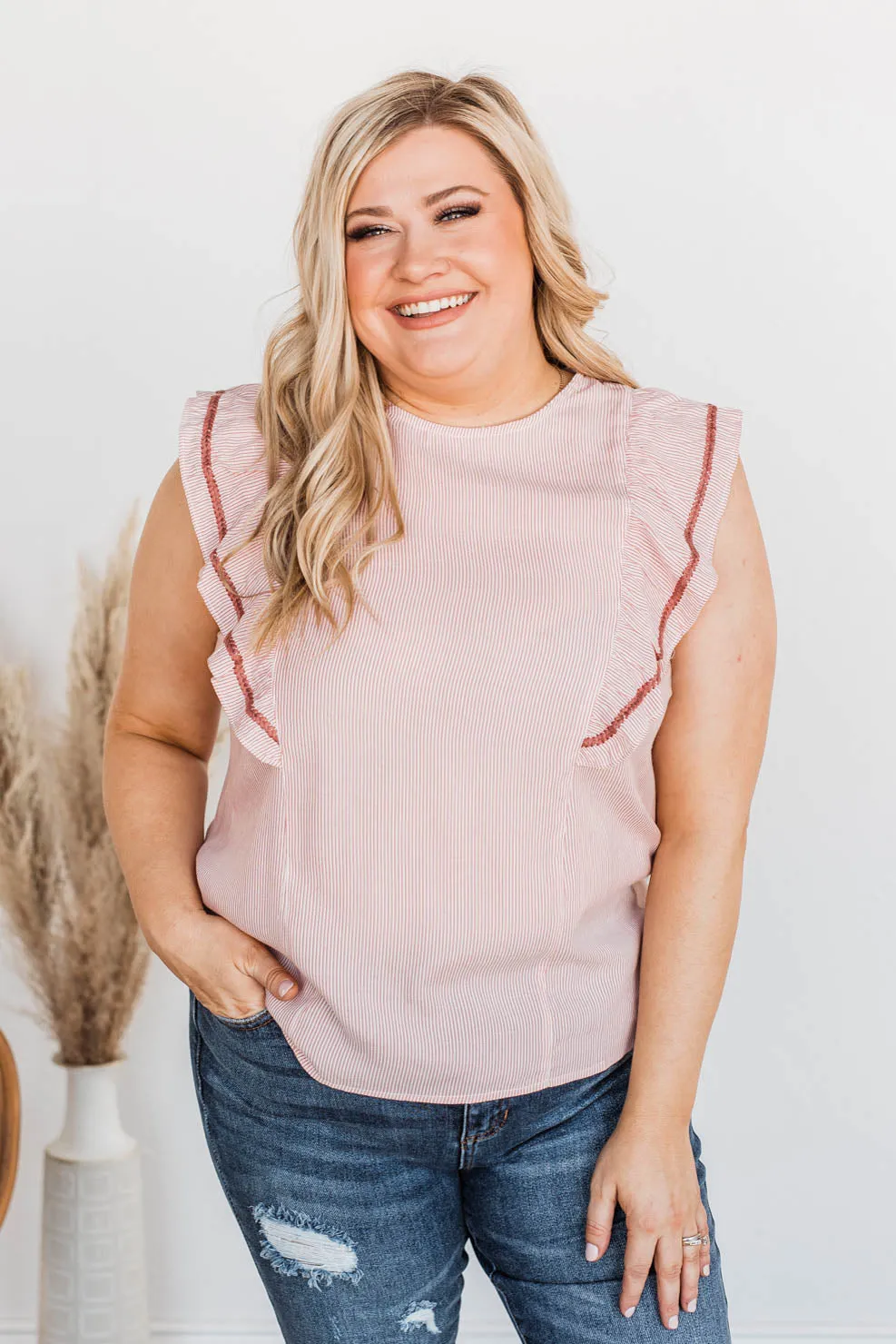 Strive For More Striped Sleeveless Blouse- Rose