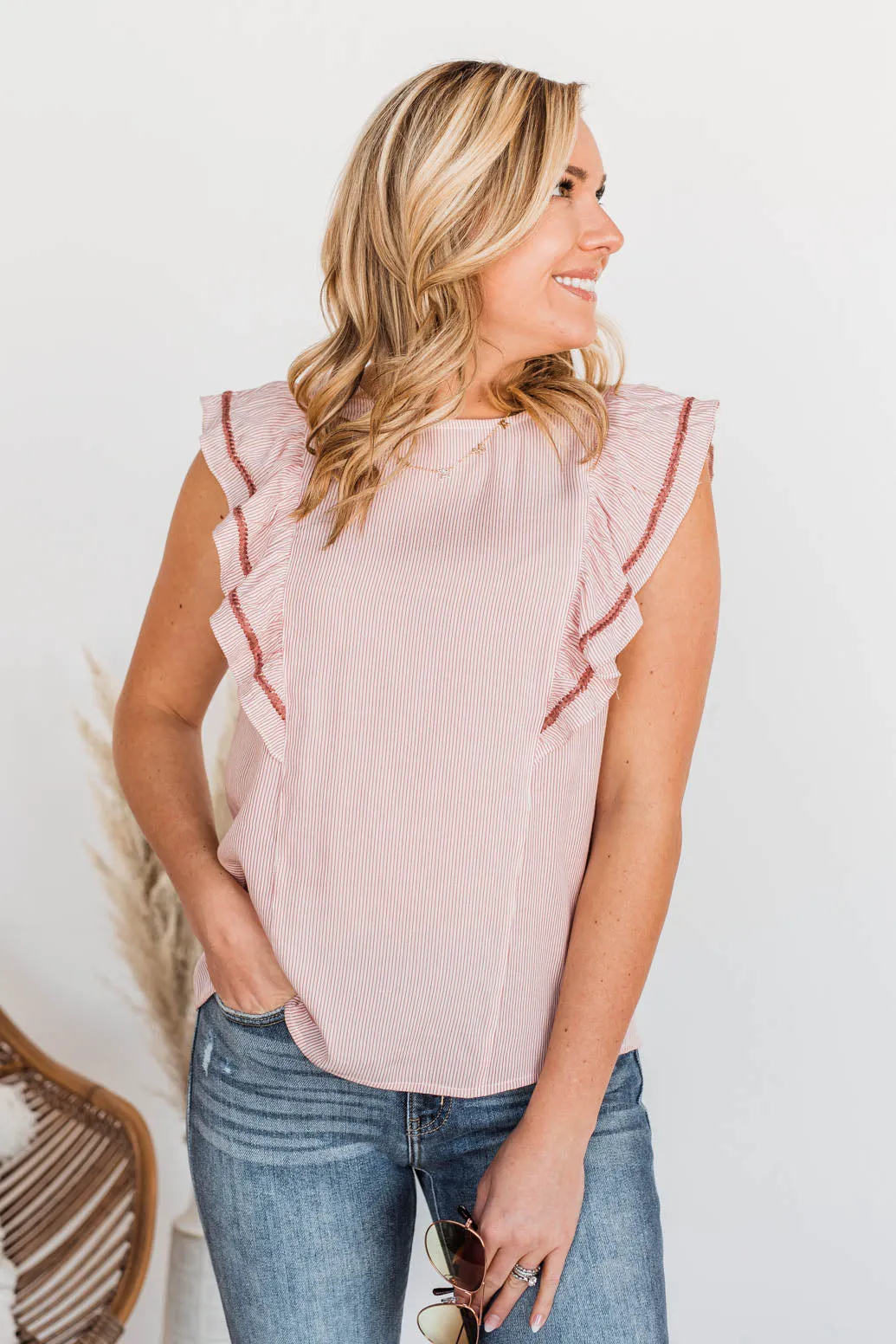 Strive For More Striped Sleeveless Blouse- Rose