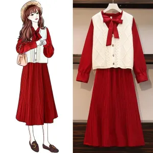 Suit Dress Women Autumn and Winter 2021 Slim Long-sleeved Pleated Mid-length Shirt Dress