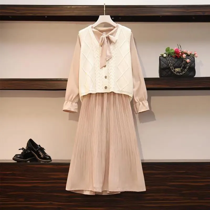 Suit Dress Women Autumn and Winter 2021 Slim Long-sleeved Pleated Mid-length Shirt Dress