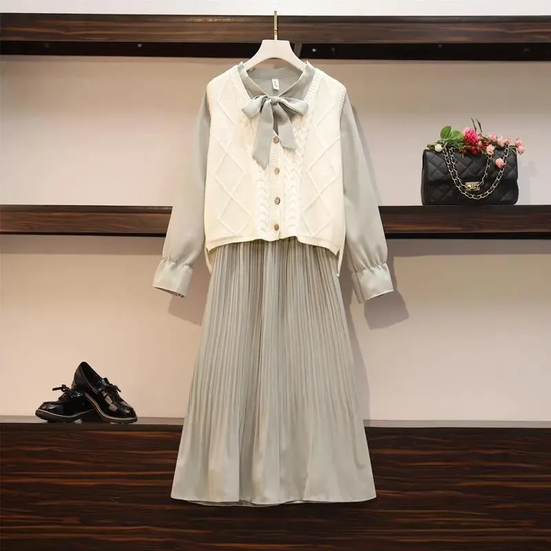 Suit Dress Women Autumn and Winter 2021 Slim Long-sleeved Pleated Mid-length Shirt Dress