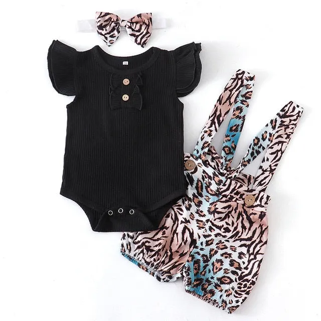Summer Baby Girl Clothes Set Fashion Solid Romper Tops Flower Shorts Overalls Headband for Newborn Infant Clothing Outfit