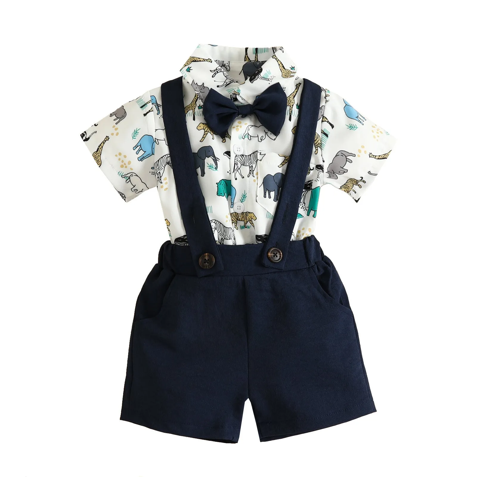 Summer gentleman style boy short-sleeved shorts lapel bow tie short-sleeved romper overalls suit