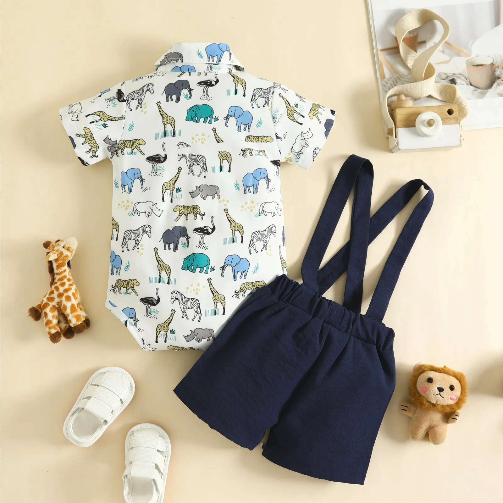 Summer gentleman style boy short-sleeved shorts lapel bow tie short-sleeved romper overalls suit