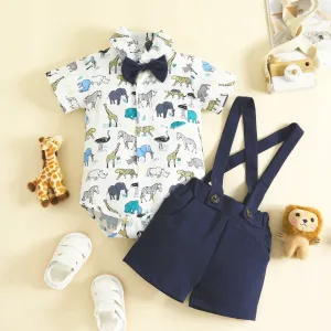 Summer gentleman style boy short-sleeved shorts lapel bow tie short-sleeved romper overalls suit
