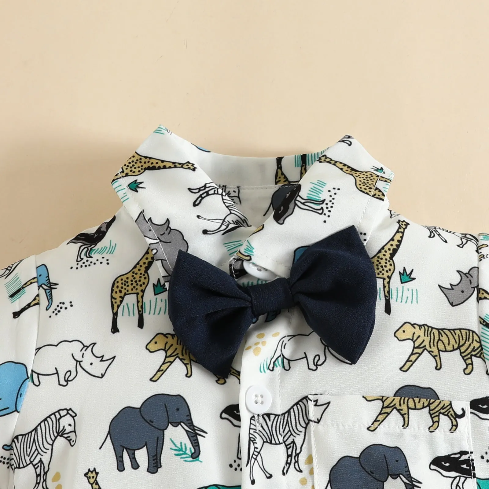 Summer gentleman style boy short-sleeved shorts lapel bow tie short-sleeved romper overalls suit