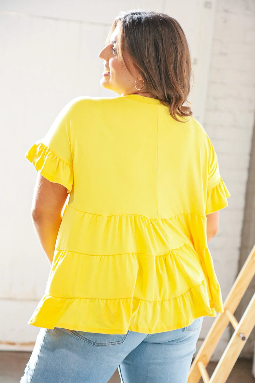 Sunflower Ruffle Frill Short Sleeve Swing Knit Top