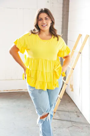 Sunflower Ruffle Frill Short Sleeve Swing Knit Top