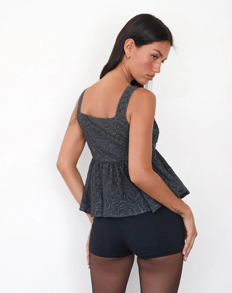 Sunja Peplum Top in Textured Black Chiffon